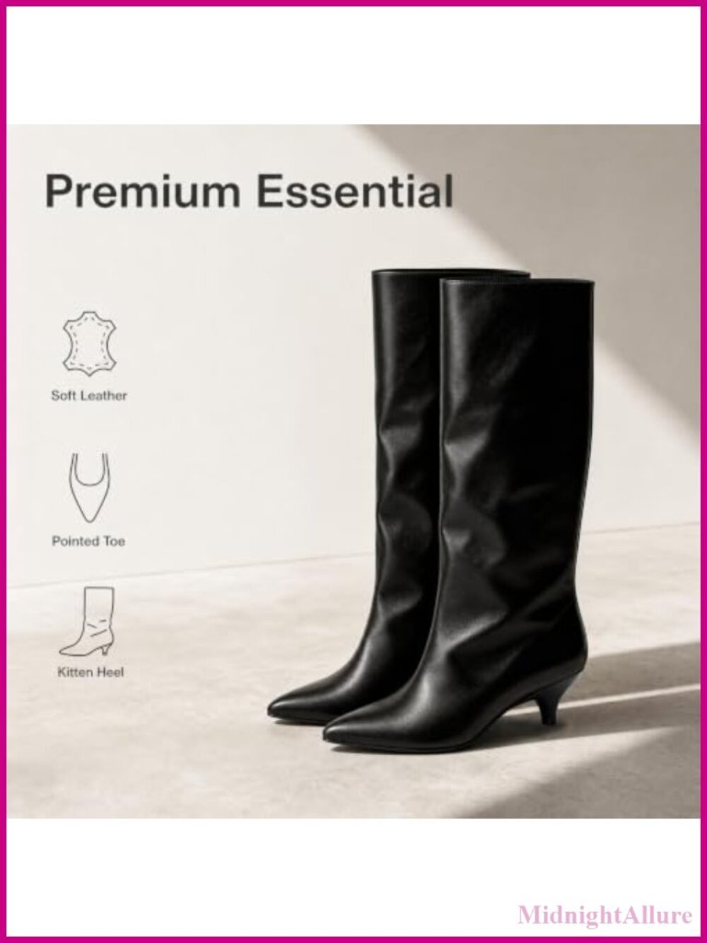 Women's Knee High Boots Pointed Toe Kitten Heel Faux Leather Pull On - Picture 4 of 6